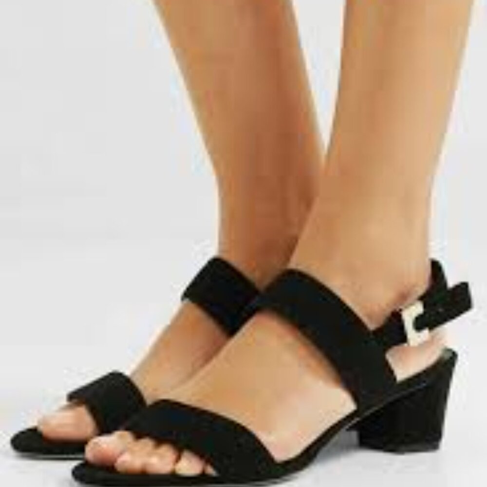NWOT Diane Von Furstenberg Black Low Heel Block Sandals Size EU 40 US 10M